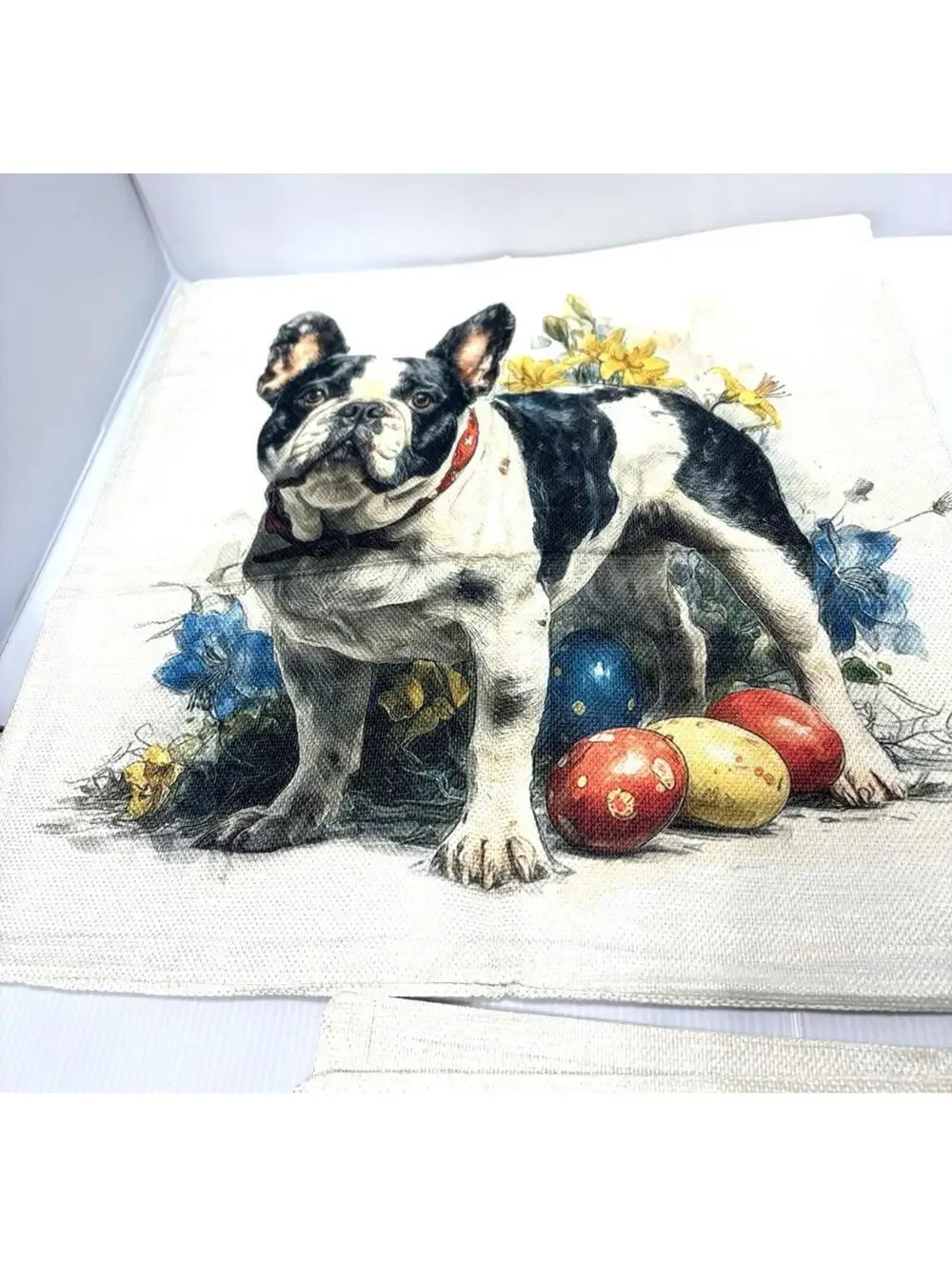4pc Easter French Bulldog Cushion Covers Pillow Cases Spring Puppy Decor NWOT